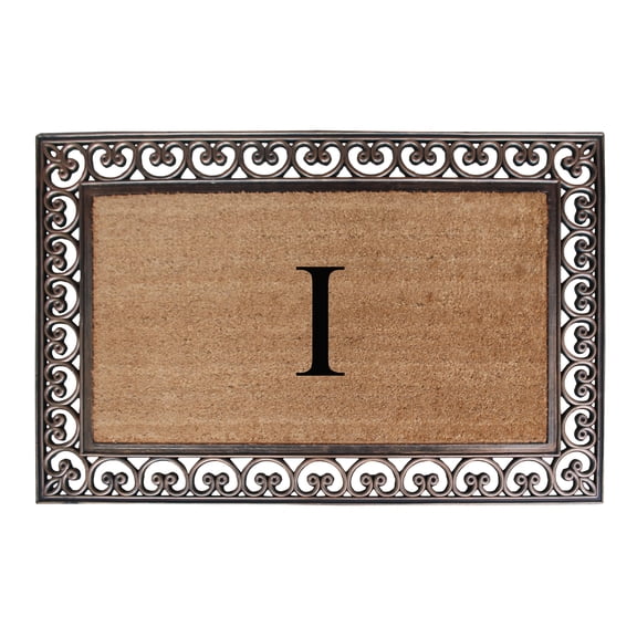 A1HC First Impression Natural Brown Rubber And Coir Classic Paisley Border Extra-large Double door Monogrammed Doormat - 30" x 48"