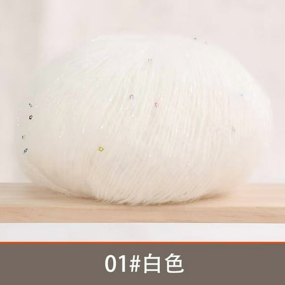 Namzi Assorted Yarn - High-Quality Crochet Wool for Knitting with Sequin Accents, White, 2 roll