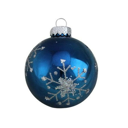 4ct Shiny Blue With Silver Snowflakes Glass Ball Christmas Ornaments 2 5 65mm Walmart Com