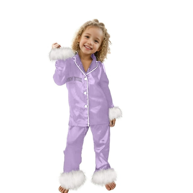 WEAIXIMIUNG Ensemble de Pyjama Confortable Décontracté Imprimé Mignon Mode pour Enfants Chemise à Manches Longues Pantalon Deux Pièces 12-13 Ans