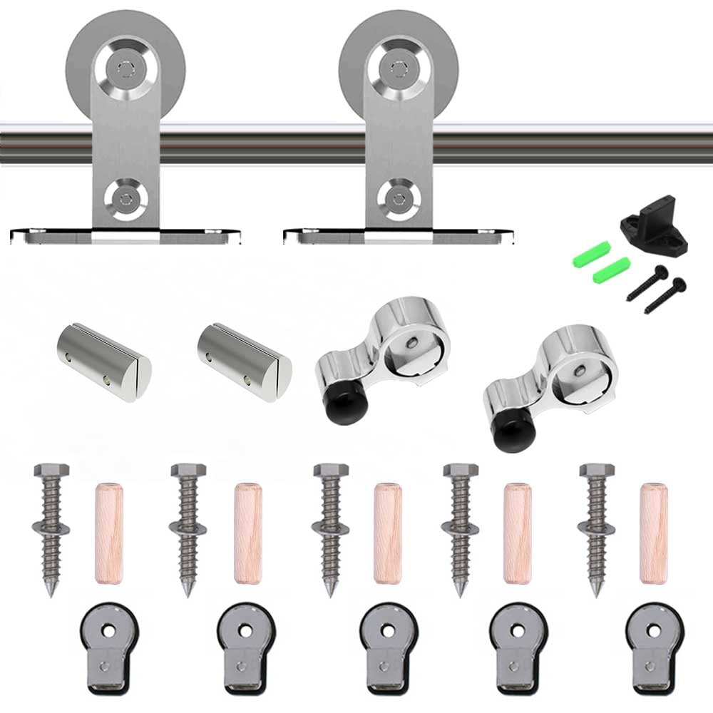 CCJH Stainless Steel 6.6FT Sliding Barn Door Hardware Kit Fit 39.6” Width Single Door T-Shaped Silver