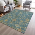 thumbnail image 5 of HomeRoots 626249 5 x 8 ft. Teal, Blue & Gold Floral Washable Traditional Indoor & Outdoor Rectangle Area Rug, 5 of 8