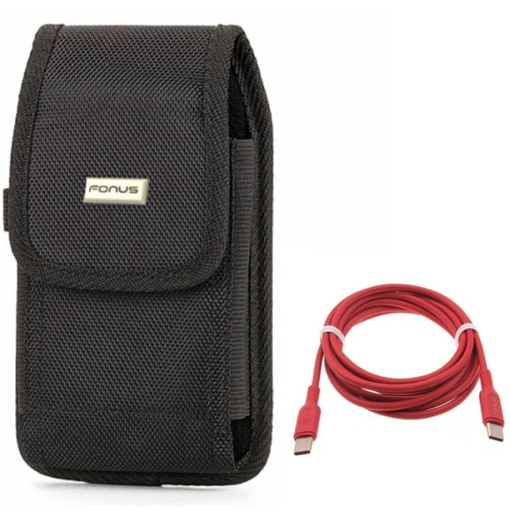 Red 6ft Long Cable w Case Belt Clip for Samsung Galaxy S22 Ultra,S21,S21 Ultra,S21 Plus,Ultra S20 Plus,S20 Fan Edition,Fan FE 5G - USB-C to Type-C PD Fast Charger Cord, Swivel Holster Rugged