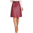 thumbnail image 2 of INSPIRE CHIC Women's Faux Leather Skirt A-Line High Waist Vintage Pencil Midi Skirt XS Wine Red, 2 of 6