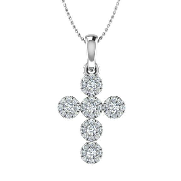 10K White Gold Prong Set Diamond Cross Pendant Necklace (1/5 carat)- (Silver Chain Included)