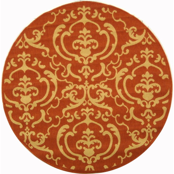 Safavieh Courtyard Dara Damask Indoor/Outdoor Area Rug, Terracotta/Natural, 5'3" x 5'3" Round