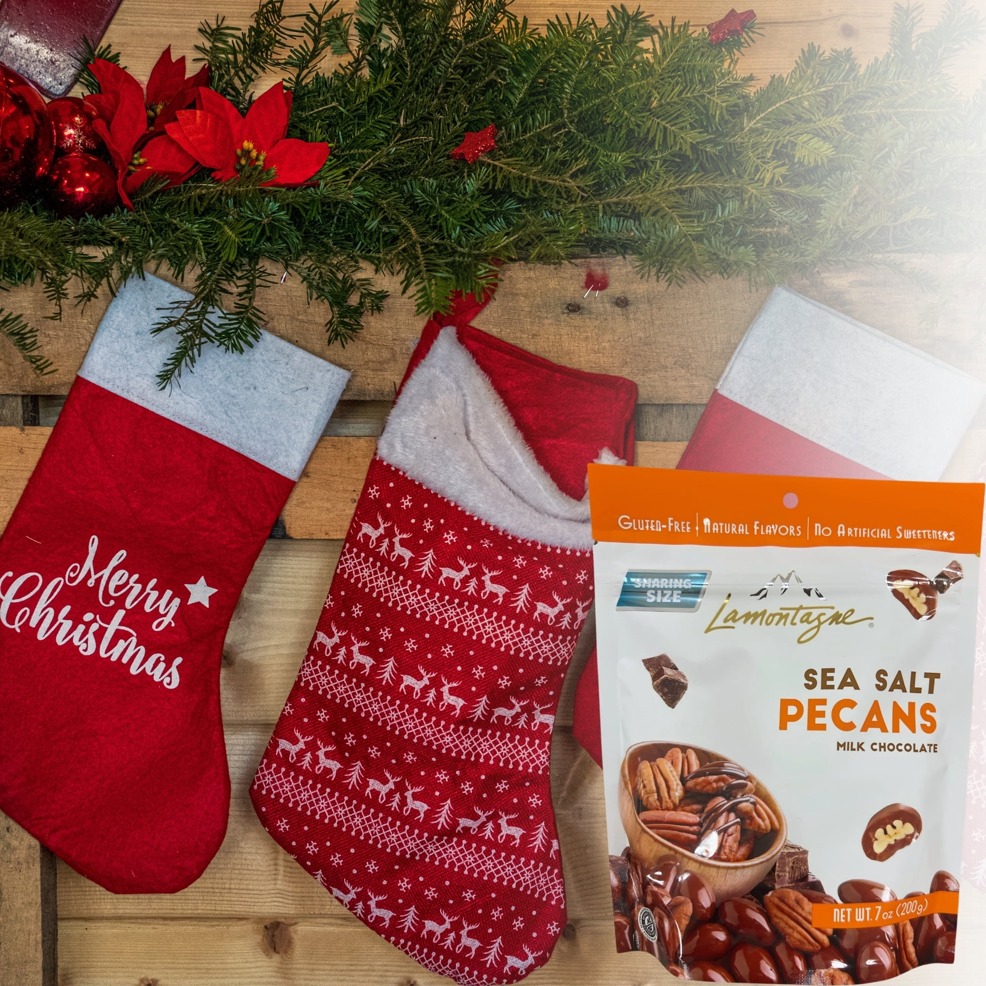Lamontagne Milk Chocolate Sea Salt Pecans 7Oz 2 Pack, Sweet Salty Snack Gluten-Free Nuts Gift Stuffer
