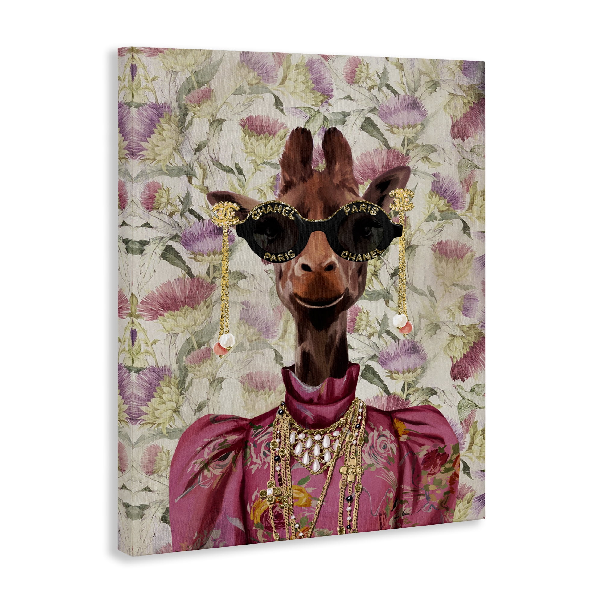 Stupell Industries Fancy Giraffe on Florals Animals Painting Wrapped Canvas Art Print Wall Art, 36 x 48