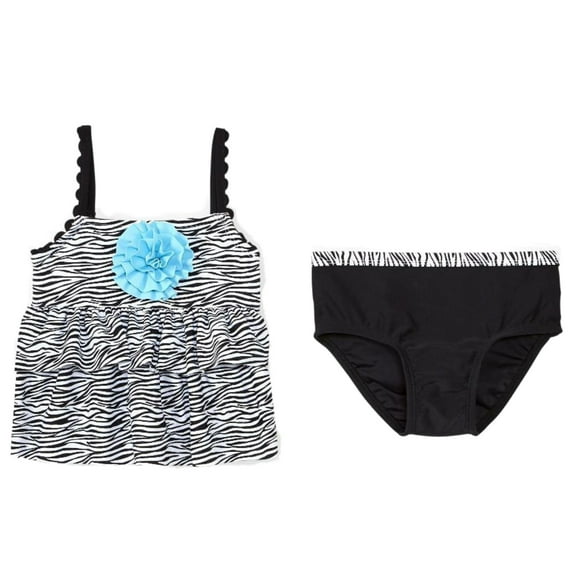 Infant & Toddler Girls Black & Blue Zebra Print 2 Pc Tankini Swimming Suit 3-6m