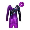 thumbnail image 5 of JanJean Kids Girls Gymnastics Dance Outfits Long Sleeve Ballet Dance Leotards with Shorts Hair Band Purple 8, 5 of 9