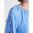 thumbnail image 5 of Free Assembly Women's and Women's Plus Gathered Neck Cotton Top with Long Tie Sleeves, Sizes XS-4X, 5 of 6