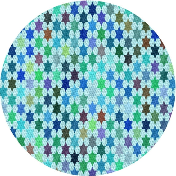 Ahgly Company Indoor Round Patterned Blue Ivy Blue Area Rugs, 5' Round