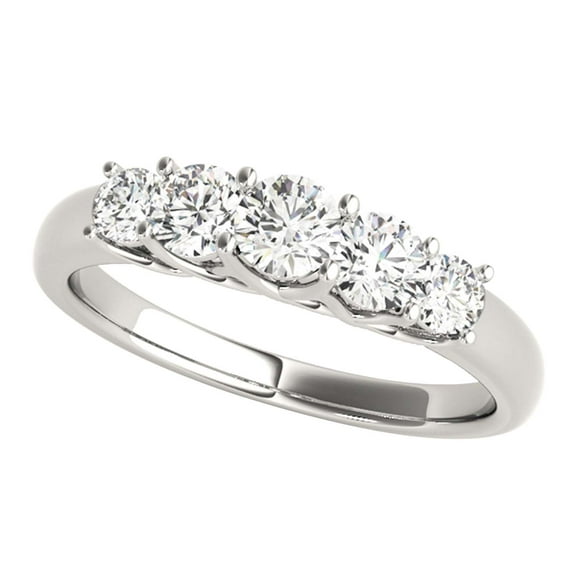 Diamond Wedding Band For Women 0.50 & 1.0 Carat Brilliant Round Lab Grown Diamond 5-Stone Engagement Ring Band In 14K Solid Rose Yellow White Gold