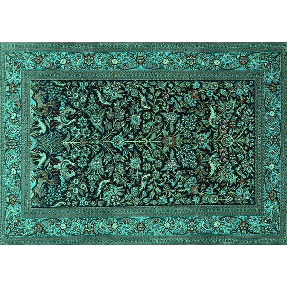Ahgly Company Machine Washable Indoor Rectangle Persian Turquoise Blue Traditional Area Rugs, 5' x 7'