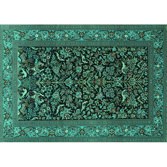 Ahgly Company Indoor Rectangle Persian Turquoise Blue Traditional Area Rugs, 2' x 5'