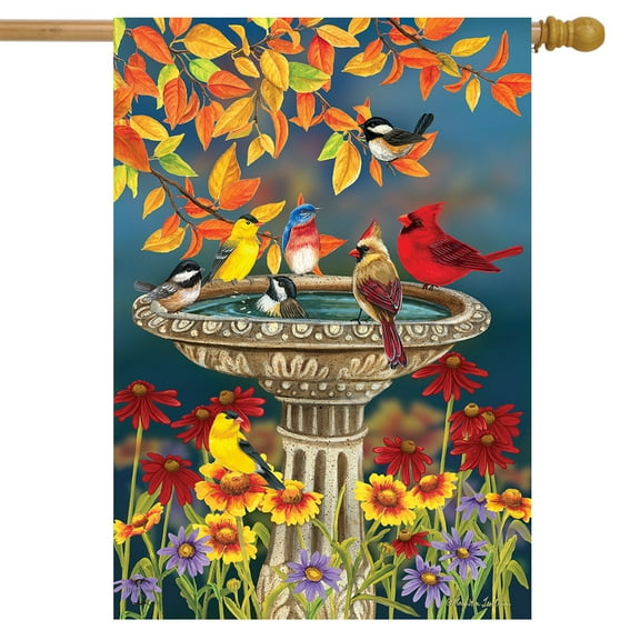 Briarwood Lane Fall Birdbath Floral House Flag