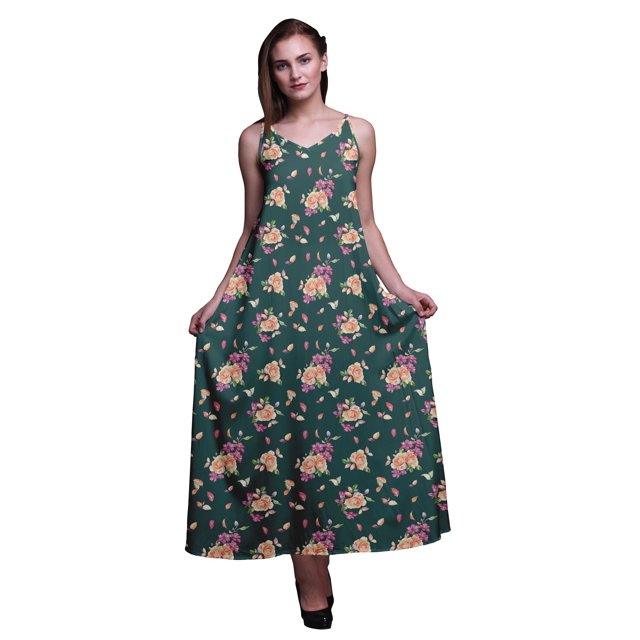 Bimba Robe Longue en Rayonne Imprimée Florale pour Femmes Chic Bohème Été Maxi Plage-TTTG