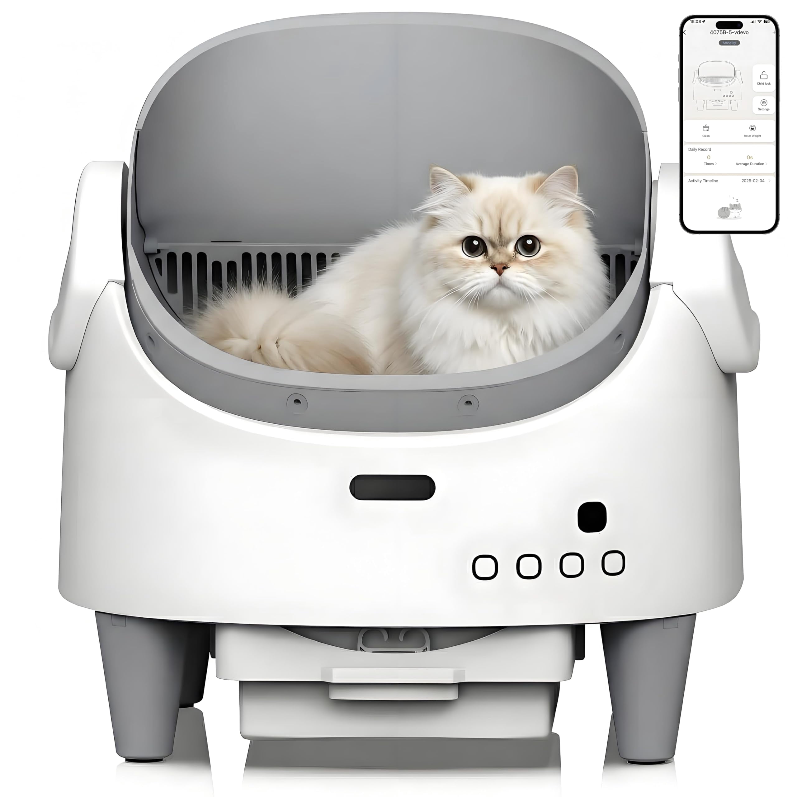 Automatic Self-Cleaning Cat Litter Box – Open Top, Multi-Cat App Control, Adjustable Entry Height, Advanced Multi-Detector Safety, Odor Control, Waste Bags Included