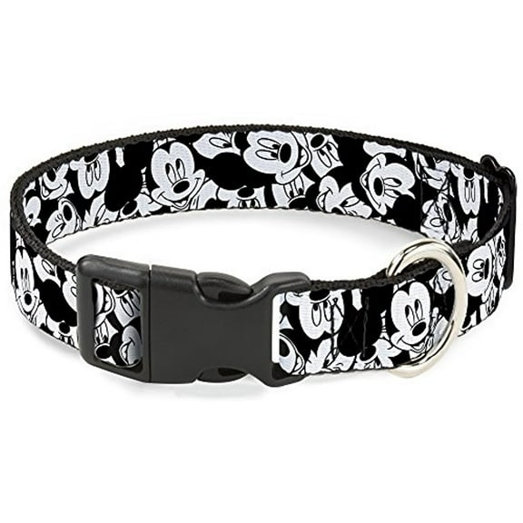 Buckle-Down Mickey Mouse Expressions Stacked White Black Disney Breakaway Plastic Clip Collar, Narrow-Large