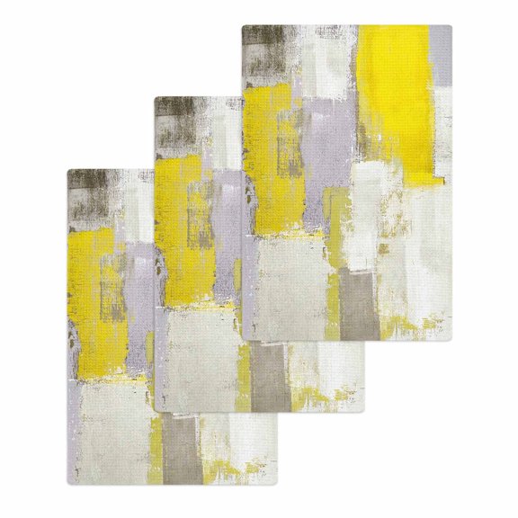 Yellow Kitchen Dish Towels for Drying Dishes Set of 3, Modern Geometric Grey Oil Painting Abstract Waffle Weave Microfiber Hand Tea Bathroom Towels Quick Dry & Absorbent Towel 15.7x23.6