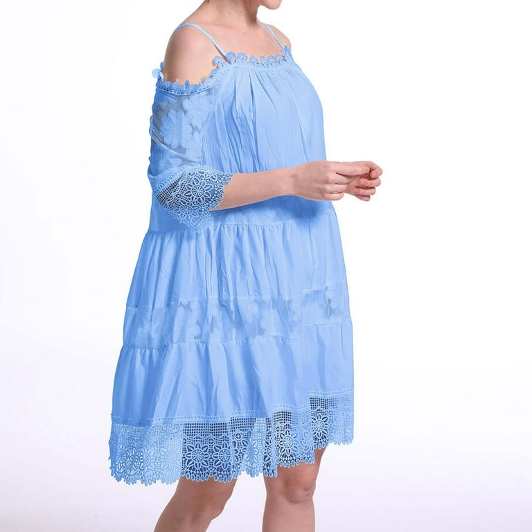 Tiered Cake Skirt Off The Shoulder Lace Flutter Sleeve Maxi Dress Fashion  Solid Color Loose Dress Summer Midi Dress Beach Dress plus Size Dress for  Women Casual Summer Casual Women Dresses Summer -