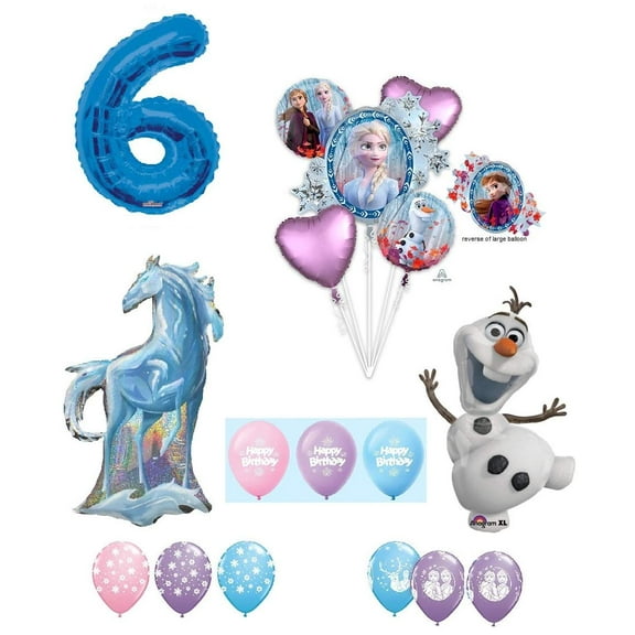 Frozen 2 6th Birthday Anna ELSA Olaf Nokk the Water Spirit Horse Snowman Snowflake 17 Piece Party Balloons Set