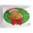 thumbnail image 1 of Gingerbread Man Pillow Sham Cartoon Christmas Wreath with Gingerbread Man Funny Happy Season, Decorative Standard Queen Size Printed Pillowcase, 30 X 20 Inches, Green Red Pale Brown, by Ambesonne, 1 of 2