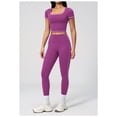thumbnail image 3 of PISONIC Two Piece Workout Sets for Women Color Block Short Sleeve Tee and High Waist Leggings Gym Yoga Active Wear Outfits, 3 of 6