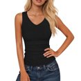 thumbnail image 2 of Ribbed Tank Top for Women Sleeveless V Neck Fitted Basic Top Soft Stretch Casual Slim Fit Solid Color Summer Layering Shirt for Daily Wear Gym Workout,Black M, 2 of 6