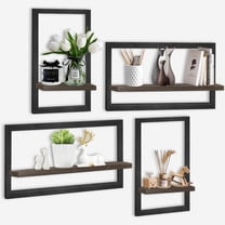 Floating Shelves for Wall, Rustic Square Hanging Floating Shelves Set of 4 Wood, Wall Decor Mounted Bathroom, Living Room, Kitchen Storage