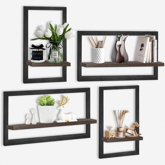 Floating Shelves for Wall, Rustic Square Hanging Floating Shelves Set of 4 Wood, Wall Decor Mounted Bathroom, Living Room, Kitchen Storage