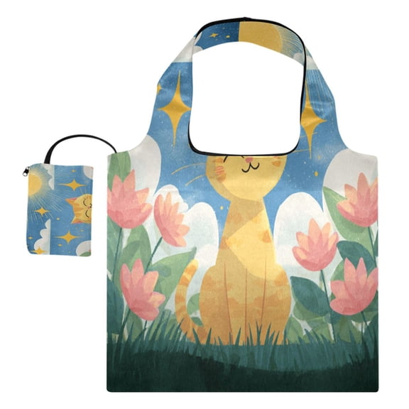 Large Capacity Print Tote Bag,Lightweight Portable Foldable Shopping Bag Cute Cat