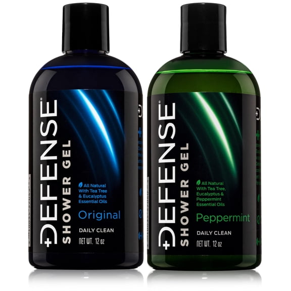 Defense Soap Tea Tree Body Wash (Original   Peppermint) | All Natural Organic Shower Soap for Athletes | Odor Control & Skin Fungal Protection for Sports, Post Workout & Recovery - 12 oz (Pack of 2)