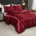 thumbnail image 3 of Move Over Burgundy Red Duvet Cover Set Twin Silk like Satin Bedding Sets Solid Color Pattern Silky Microfiber No Filling, 3 of 8