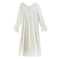 thumbnail image 3 of Previn Women's Cotton Victorian Nightgown Long Sleeve Sleep Dress A line Long Pajama Dress Lace Layered Soft Crew Neck Nighty White Small, 3 of 5