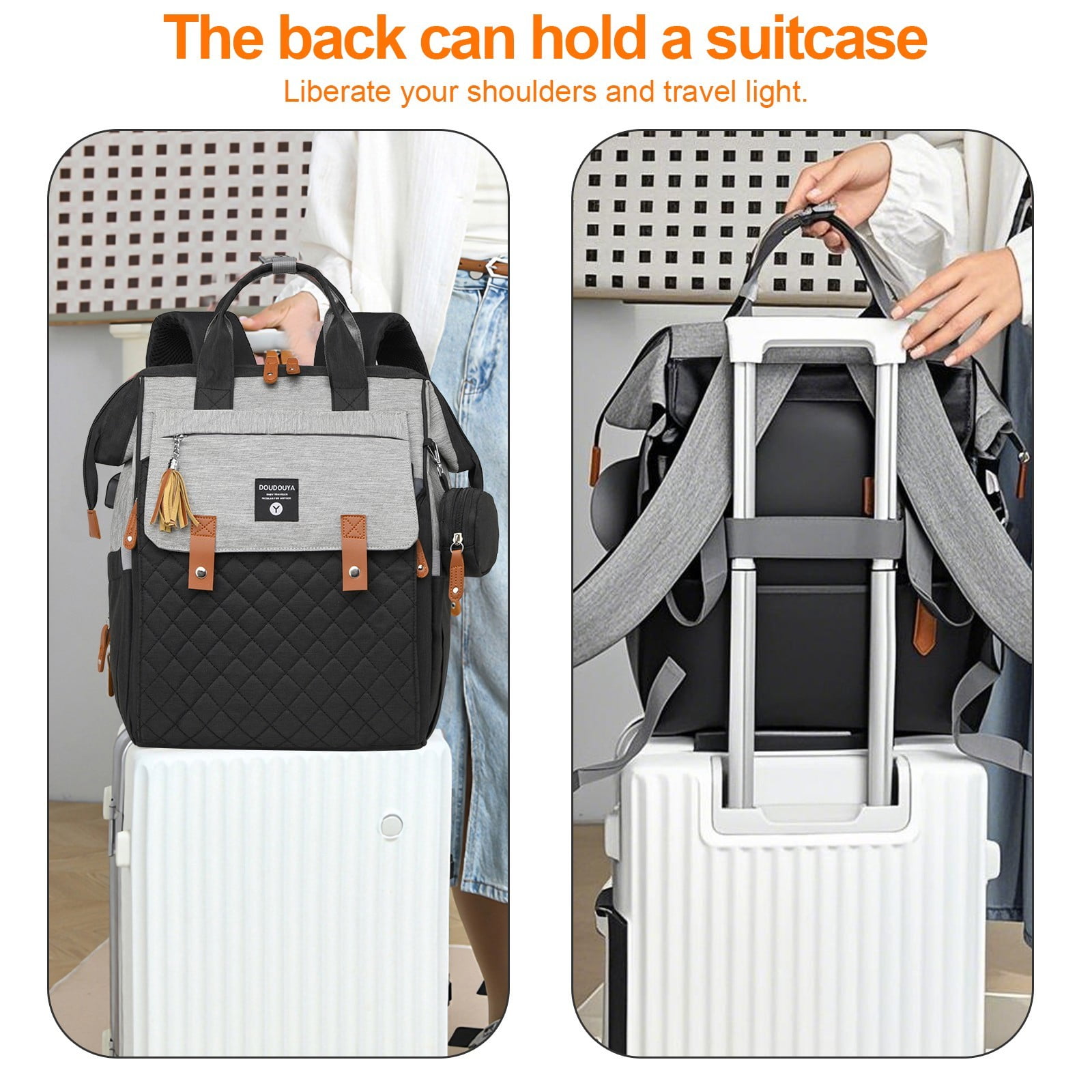 TOPCHANCES Diaper Bag Backpack, Multifunctional Baby Bag with Changing Station, 45L Large Capacity Baby Diaper Bags for Outdoor Travel (Black & Gray)