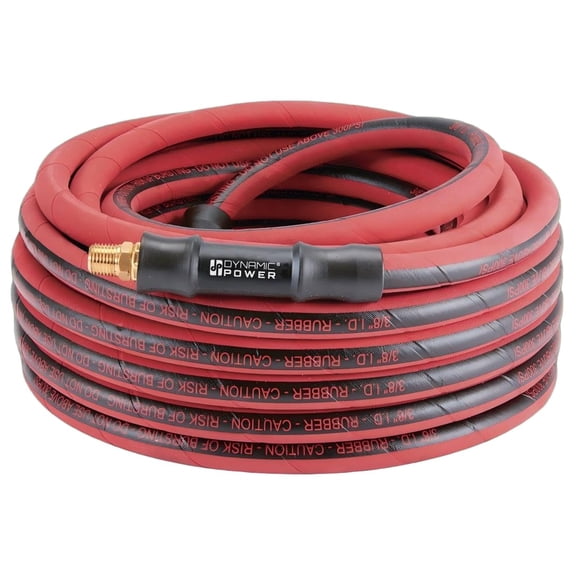 DYNAMIC POWER Premium Heavy-Duty Rubber Air Hose – 3/8" x 50 ft, Red, Flexible, High-Pressure, All-Weather Performance, 300 PSI