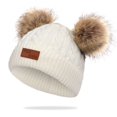 thumbnail image 1 of Toddler Hat， Color Winter Double Pom Pom Knitted Cap, 1 of 5