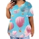 thumbnail image 1 of Plus Tamaño de las Mujeres Blusas, Cuello en V Casual Suelto Manga Corta Superior, Impresión Blusa Poliéster Spandex, 1 of 8