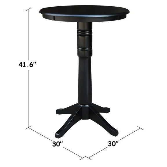 30" Round Top Pedestal Bar Height Table - Black