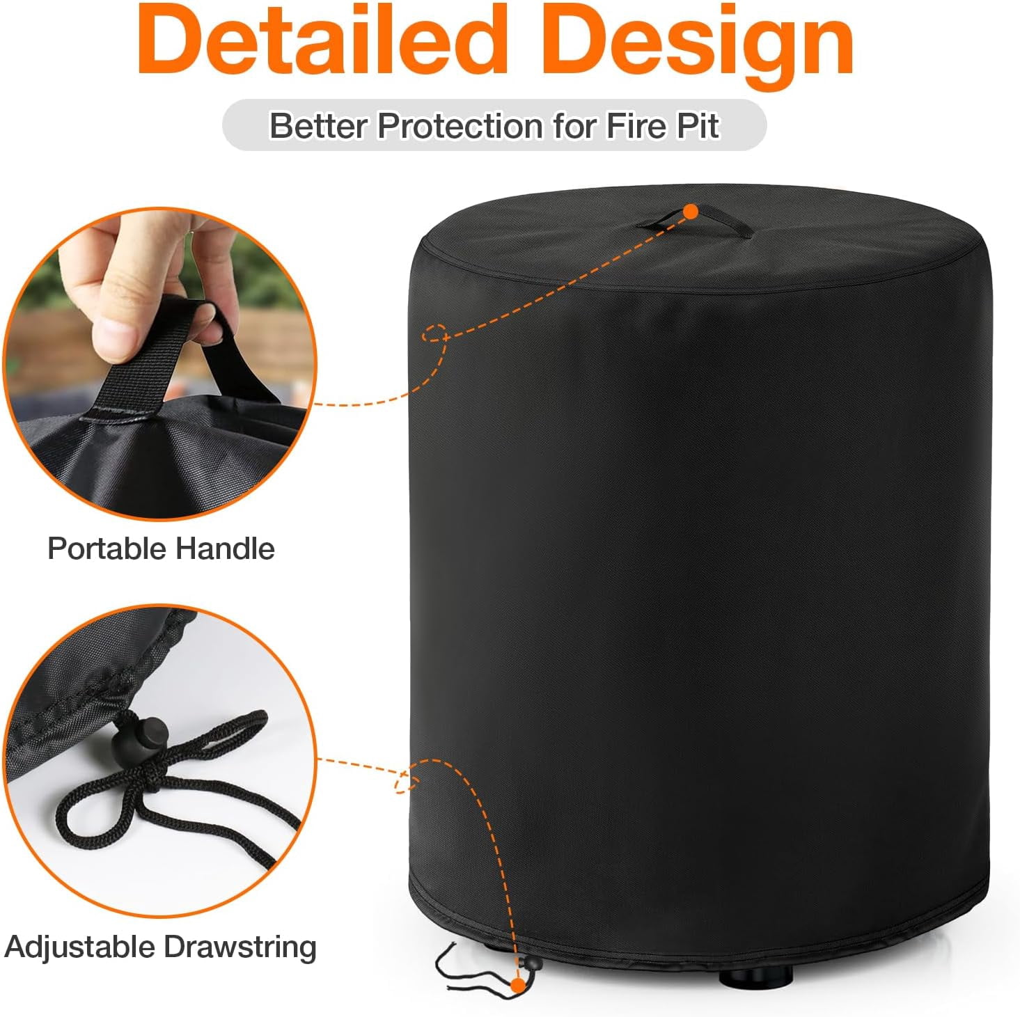 Round Fire Pit Cover 30Dx25H Waterproof Outdoor Gas Firepit Table Cover for BALI OUTDOORS Propane Fire Pit Column
