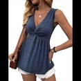 thumbnail image 3 of Camiseta de Tirantes para Mujer, Cuello en V, Sin Mangas, Peplum, de Verano. Azul Profundo XXL, 3 of 10