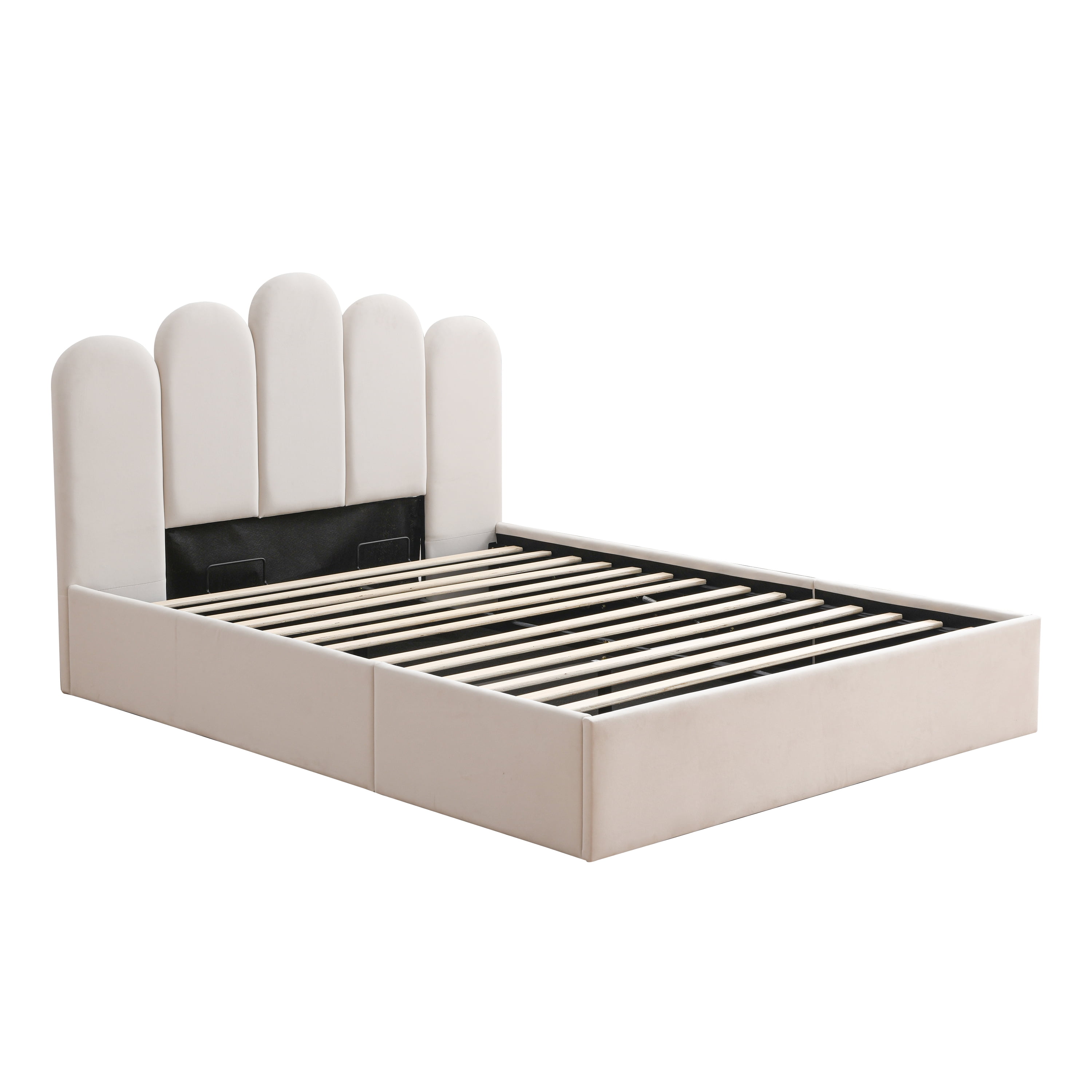 Lift Up Storage Bed Queen Size, Upholstered Platform Bed with Hydraulic Storage System & Wood Slats Support, Queen Bed Frame with Headboard, No Box Spring Needed, Easy Assembly,Cream