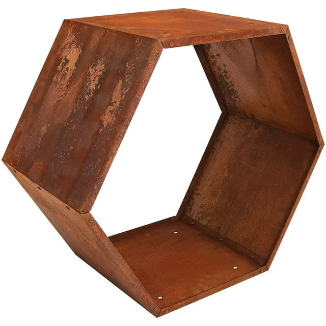 Sunnydaze Support de Brasero hexagonal Alvéolé en Acier Robuste pour Intérieur/extérieur Ou pour Foyer, Support de Bûches de Bois de Chauffage avec Fini Rouille Oxydée, Mesurant 30 Pouces de Large. Ce Support durable en Acier Laminé à Froid Présente une Patine Rustique et un design hexagonal, Idéal pour le Rangement du Bois de Chauffage à Proximité des Foyers, des Foyers Ou des Installations de Chauffage Extérieures.