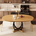 thumbnail image 4 of iPormis 59'' Extendable Round Dining Table for 4 to 8, Kitchen Table with Sturdy X-Base Metal Legs, MDF Board , Space Saving, Easy Assembly,Oak, 4 of 8