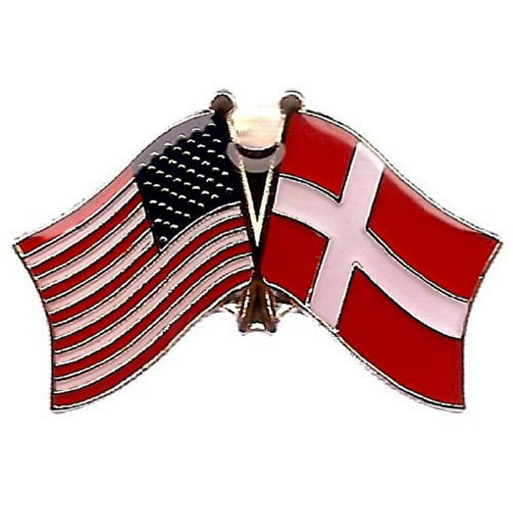 Pack of 50 Denmark & US Crossed Double Flag Lapel Pins, Danish & American Friendship Pin Badge
