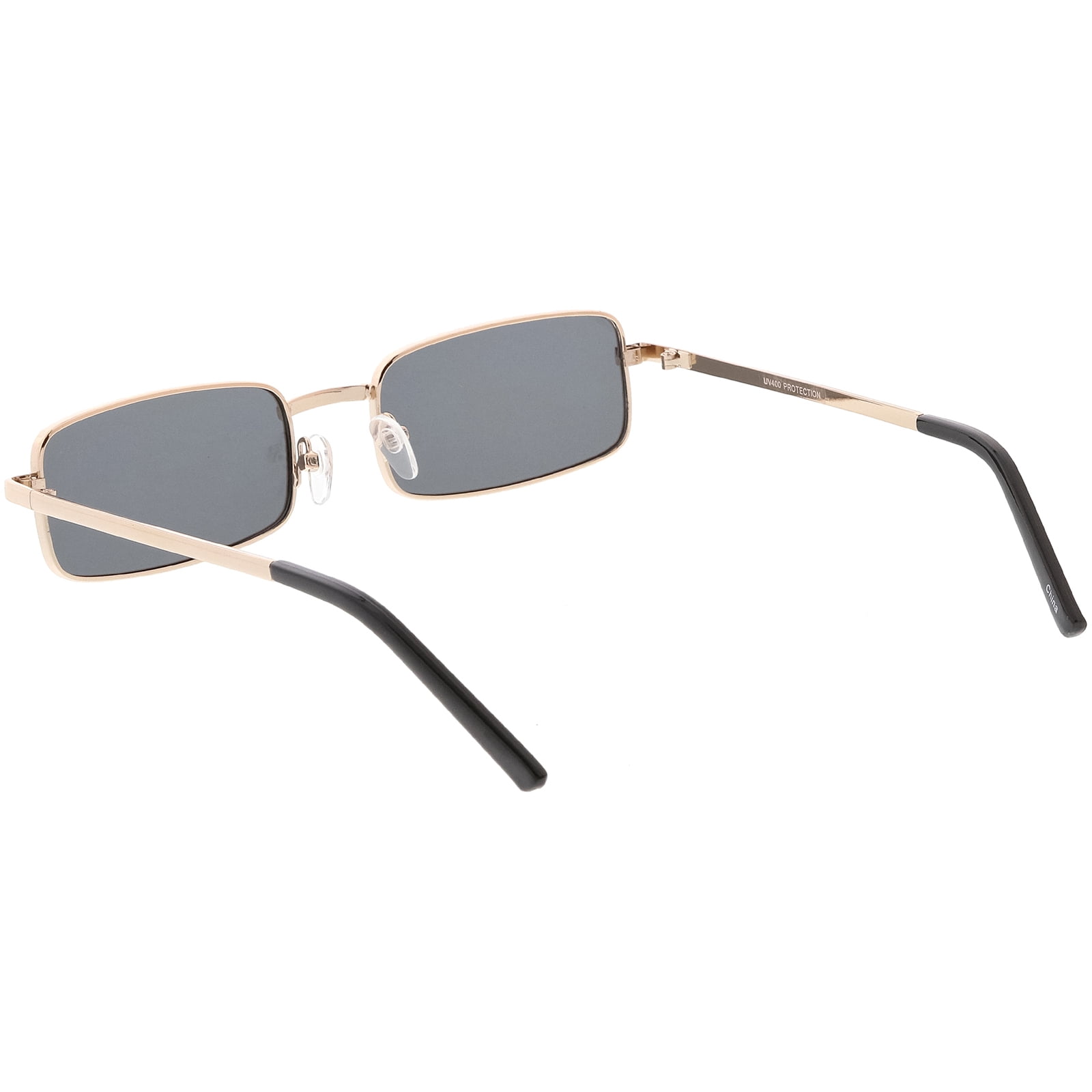 Classic Small Metal Rectangle Sunglasses Neutral Colored Flat Lens 54mm  (Gold / Smoke ) 