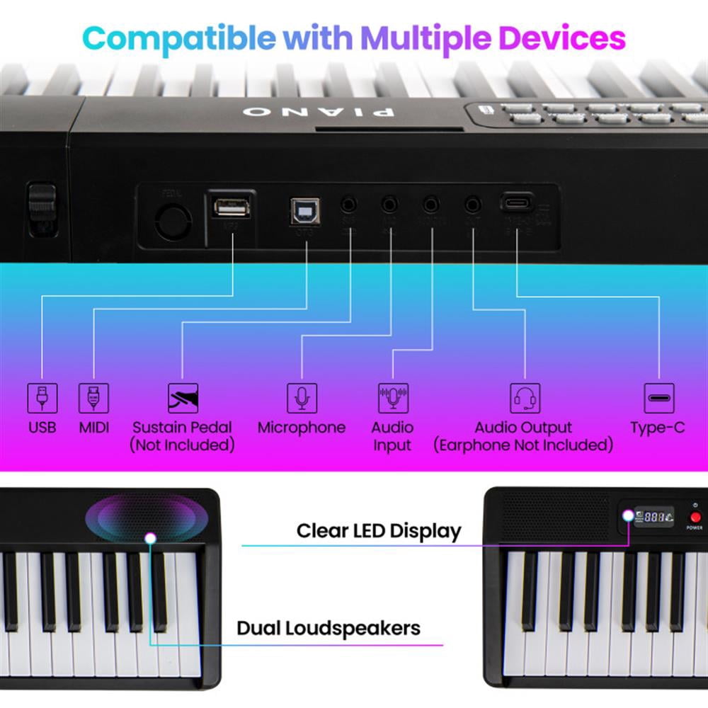 GVN Piano,88 Key Foldable Electric Keyboard Piano with Wireless MIDI and Dual Speakers-Black