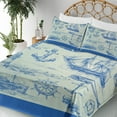 thumbnail image 4 of Ambesonne Fishing Fitted & Top Sheet Set with Shams, Whale Wheel Sketch, Eggshell Blue, 4 of 7