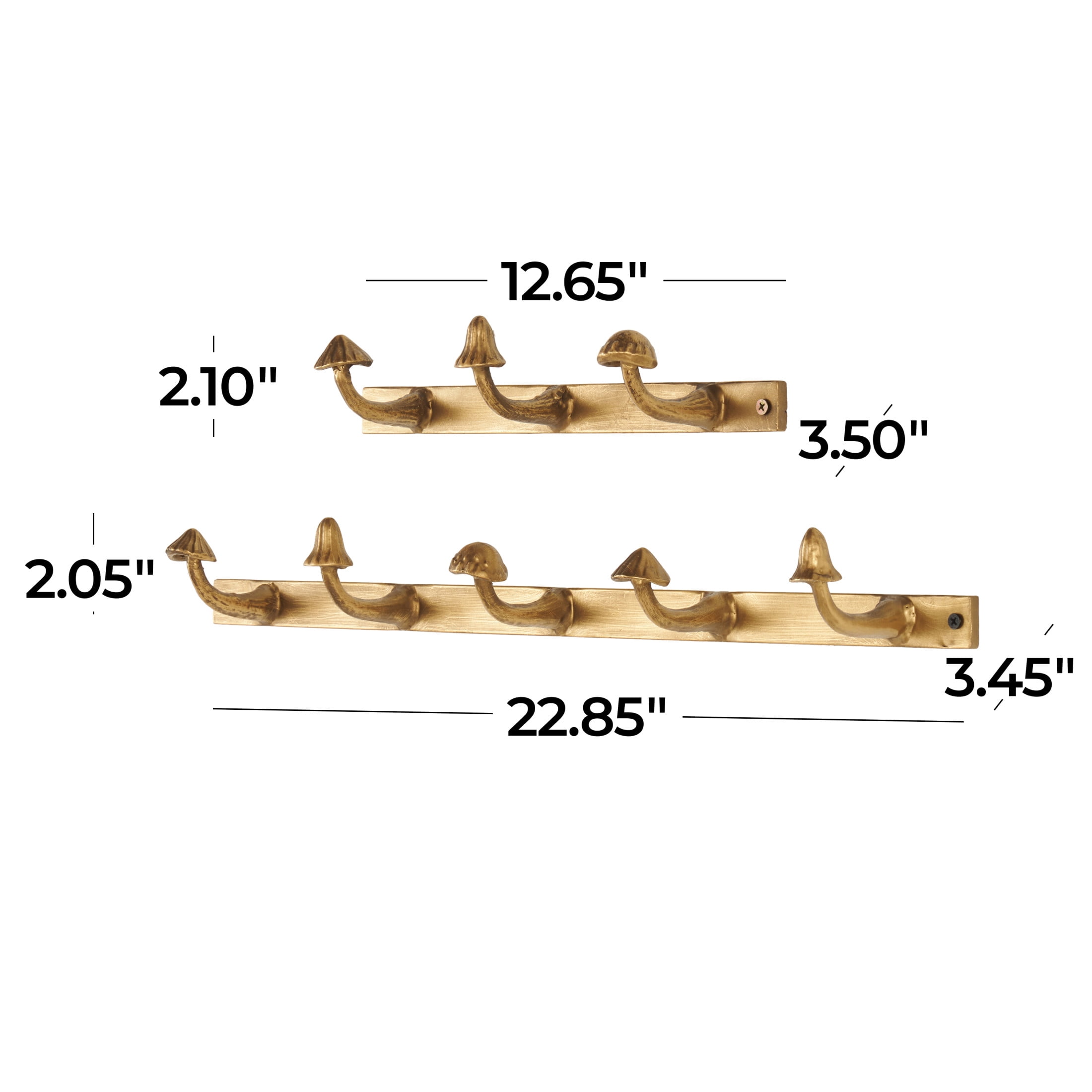 DecMode 23", 13"W Gold Metal 8 Hanger Mushroom Wall Hook, 2-Pieces